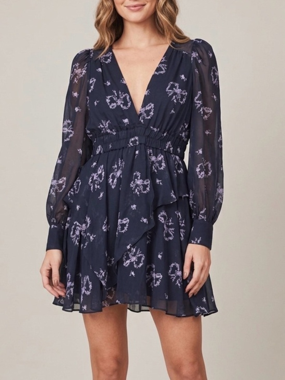 LOVESHACKFANCY Zayden Floral Silk Mini Dress Navy Purple